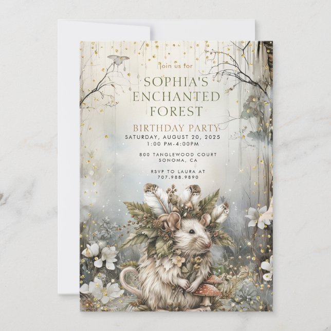 Invitation Anniversaire de la Fille forestière enchantée (Devant)