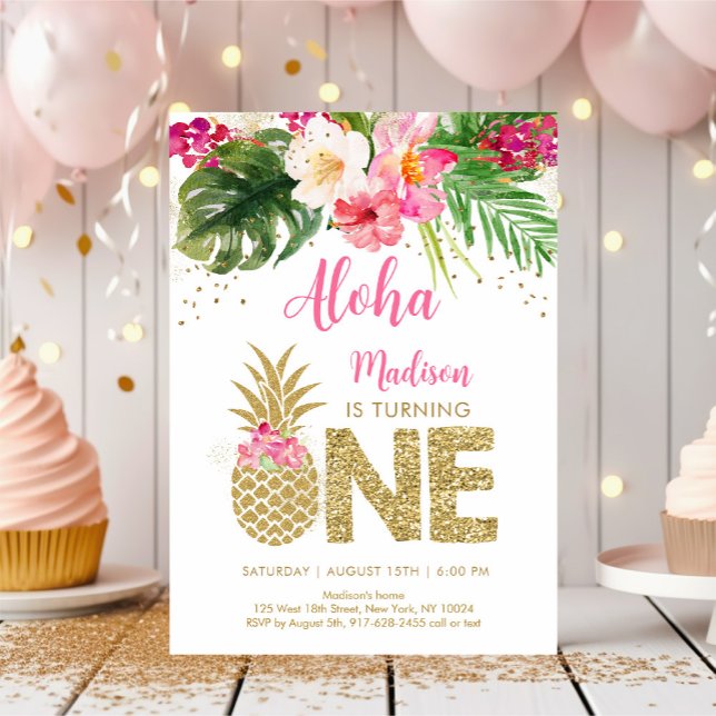 Invitation Anniversaire de la florale rose ananas (Créateur téléchargé)