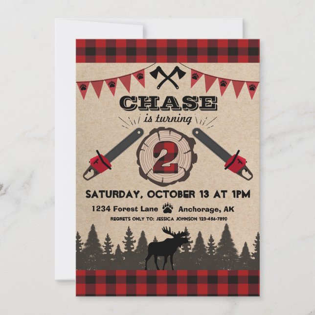 Invitation Anniversaire de la forêt sauvage de Flannel Wood S (Devant)