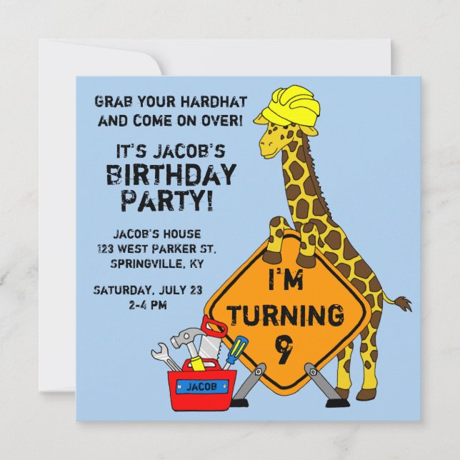 Invitation Anniversaire de la Girafe de la Construction (Devant)