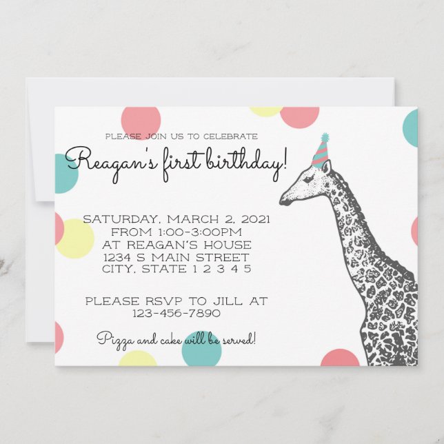 Invitation Anniversaire de la Giraffe (Devant)