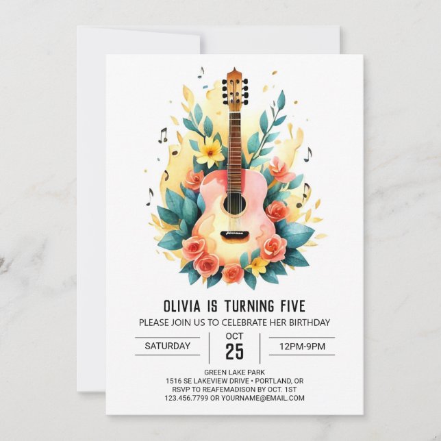Invitation Anniversaire de la guitare du musicien acoustique (Devant)