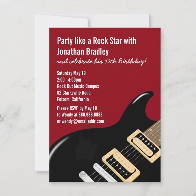 Invitation Anniversaire de la guitare rock rock de la musique (Devant)