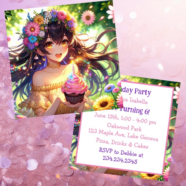 Invitation Anniversaire de la jolie fille Anime (Créateur téléchargé)