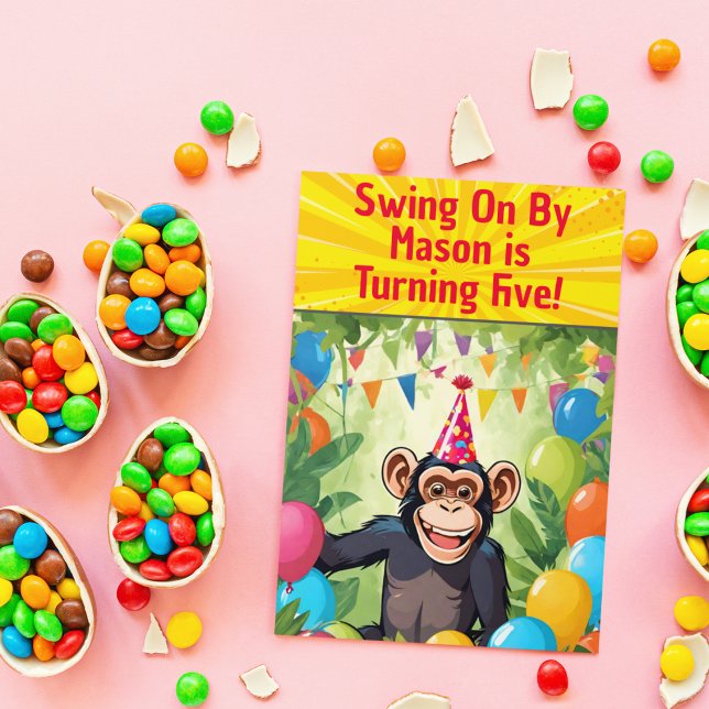 Invitation Anniversaire de la jungle sauvage des enfants de C (Fun Chimpanzee Jungle Kid's Birthday Party Invitation.)