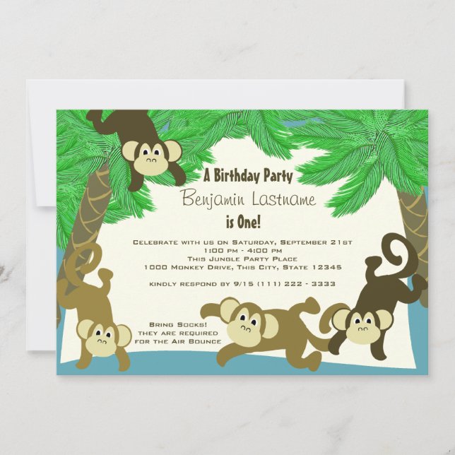 Invitation Anniversaire de la jungle singe (Devant)
