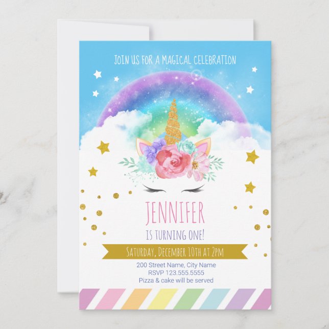 Invitation Anniversaire de la licorne (Devant)