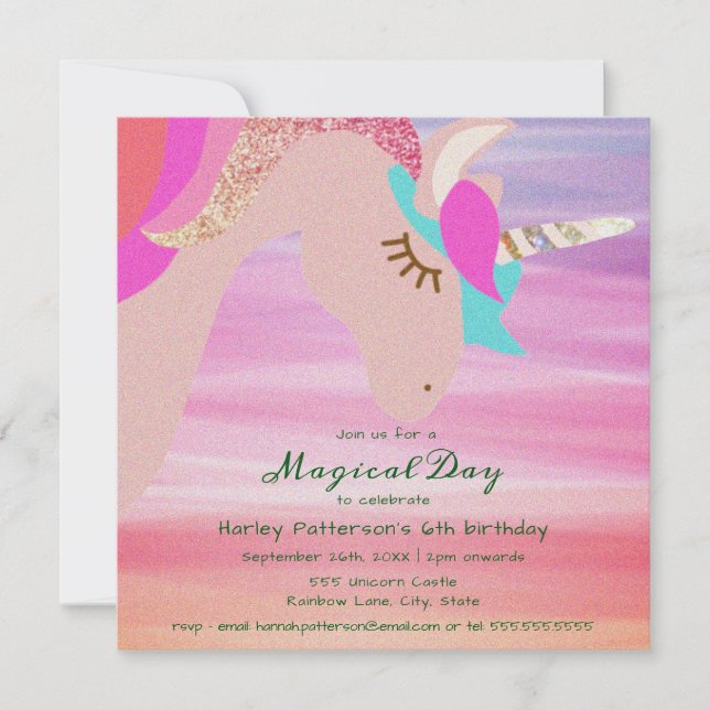 Invitation Anniversaire de la licorne (Devant)