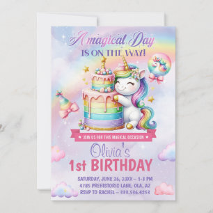 Invitation Anniversaire de la licorne arc-en-ciel magique