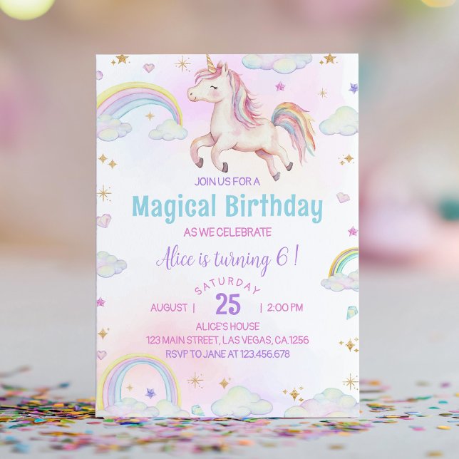 Invitation Anniversaire de la licorne arc-en-ciel magique (Créateur téléchargé)