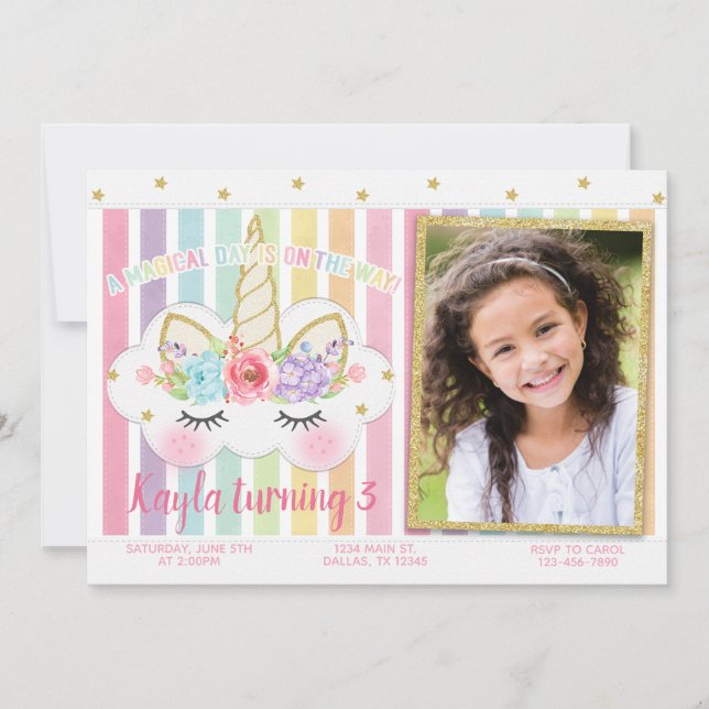 Invitation Anniversaire de la licorne, Invitation  (Devant)