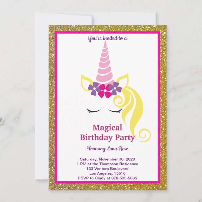 Invitation Anniversaire de la licorne magique (Devant)