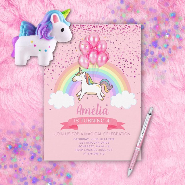 Invitation Anniversaire de la licorne rose magique (Créateur téléchargé)
