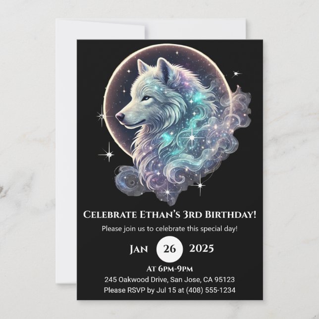 Invitation Anniversaire de la Lune du loup céleste (Devant)