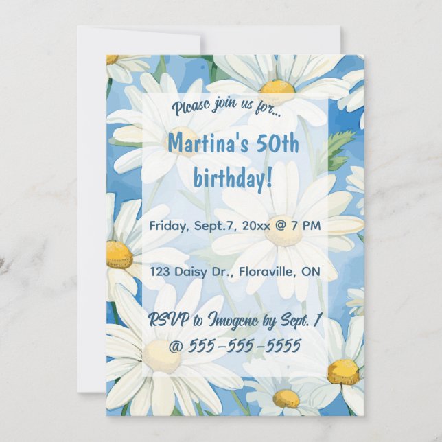 Invitation Anniversaire de la marguerite modifiable (Devant)