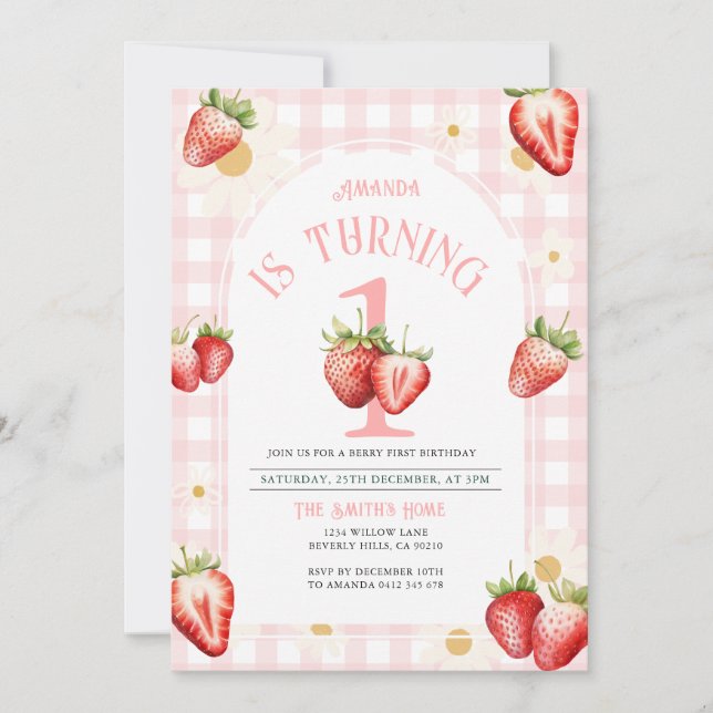 Invitation Anniversaire de la marmite aux fraises En vichy ro (Devant)