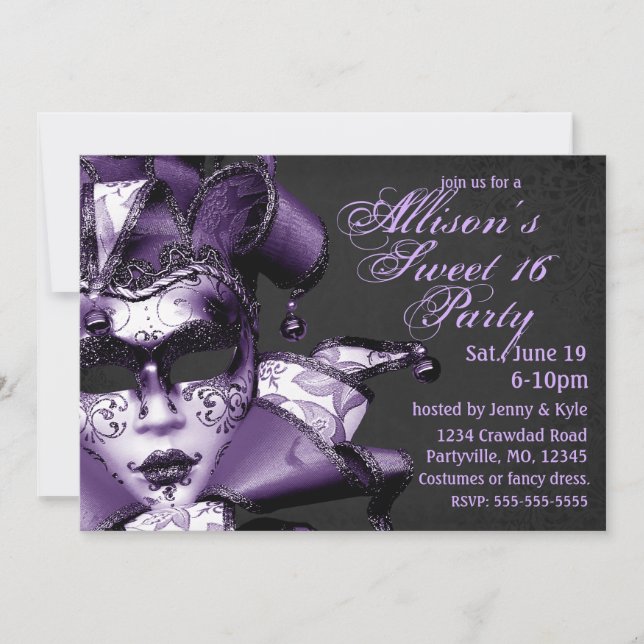 Invitation Anniversaire de la mascarade violette (Devant)