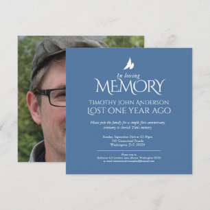 Invitation Anniversaire de la mort colombe blanche bleu blanc