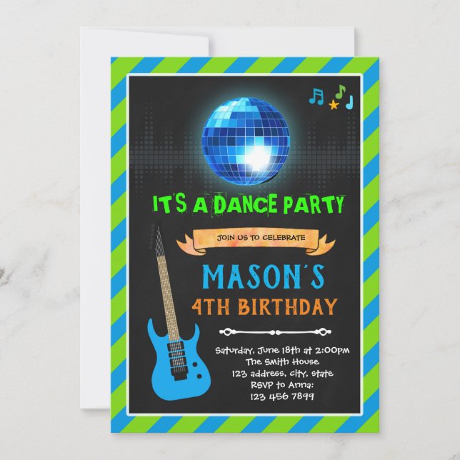 Invitation Anniversaire de la musique de danse verte et marin (Devant)
