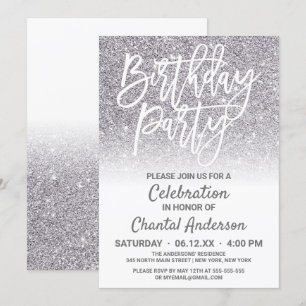 Invitation Anniversaire de la Parties scintillant Ombre d'arg