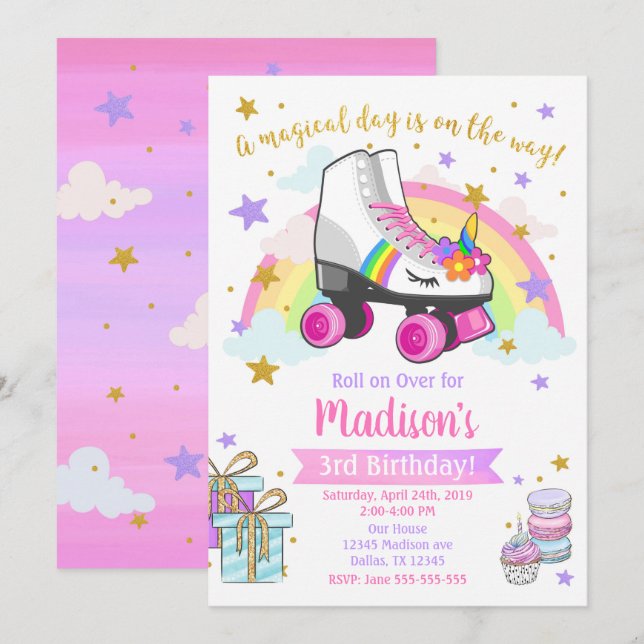 Invitation Anniversaire De La Patinée De Rouleaux  (Devant / Derrière)