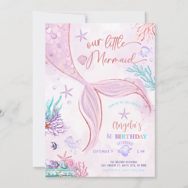 Invitation anniversaire de la petite sirène (Devant)