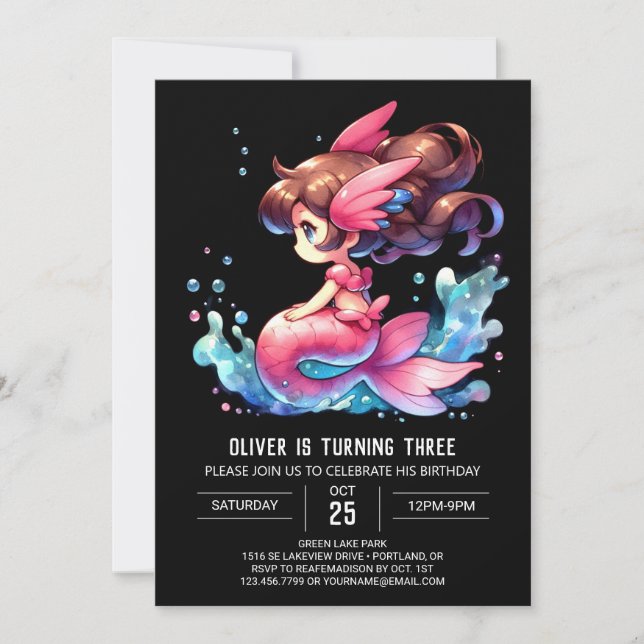 Invitation Anniversaire de la petite sirène (Devant)