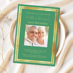 Invitation anniversaire de la photo en or vert émeraude