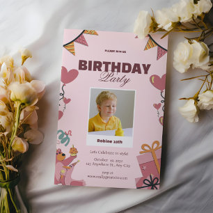Invitation Anniversaire de la photo rose mignonne