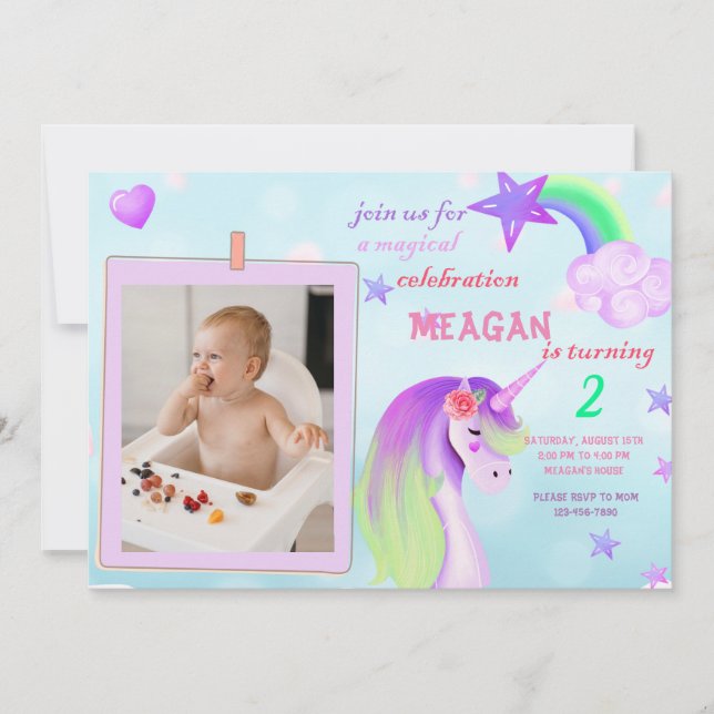 Invitation Anniversaire de la photo Unicorn (Devant)