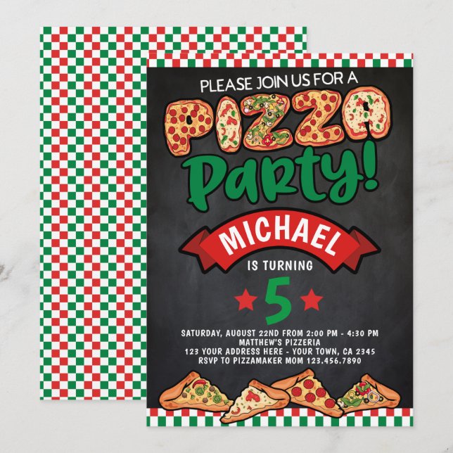 Invitation Anniversaire de la Pizza (Devant / Derrière)