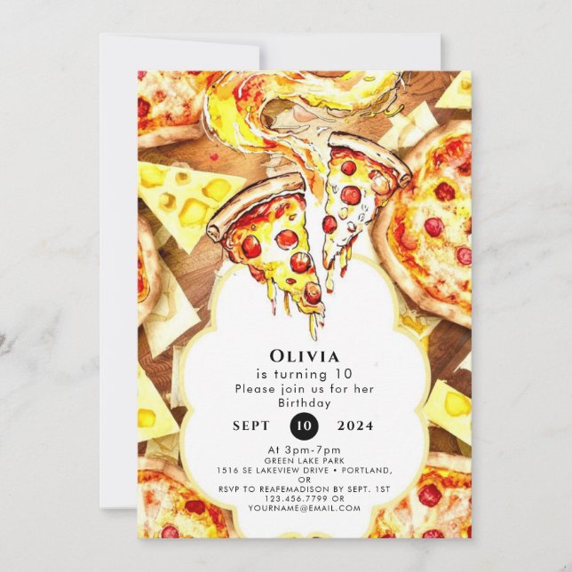 Invitation Anniversaire de la pizza de fête simple (Devant)