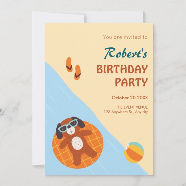Invitation Anniversaire de la plage de chien d'été amusant (Devant)