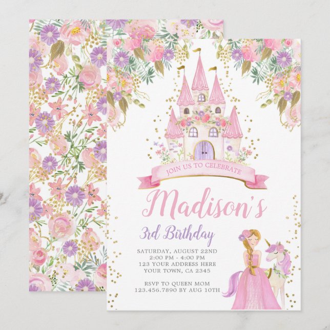 Invitation Anniversaire de la princesse (Devant / Derrière)