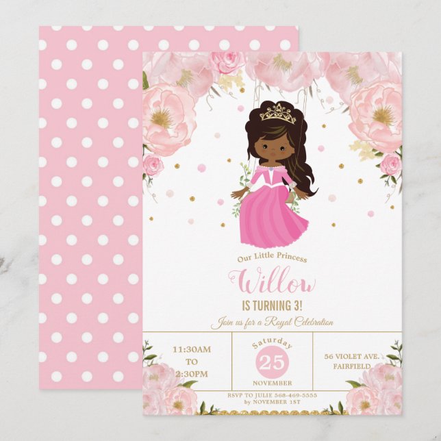 Invitation Anniversaire de la princesse africaine de la peau  (Devant / Derrière)