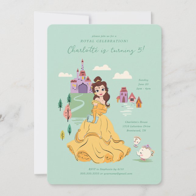 Invitation Anniversaire de la Princesse Belle l Whimsical Gir (Devant)