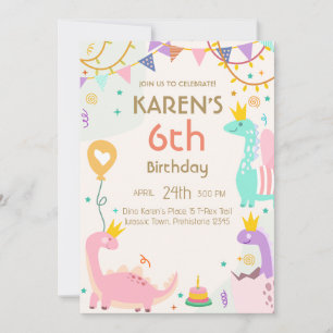Invitation Anniversaire de la Princesse Dinosaure Fantaisiste