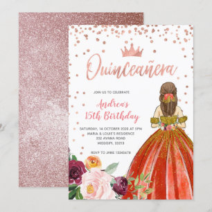 Invitation Anniversaire de la princesse mexicaine d'or Rose Q
