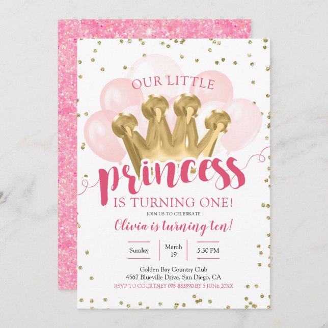 Invitation Anniversaire de la princesse rose (Devant / Derrière)