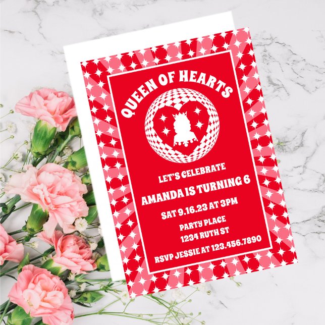 Invitation Anniversaire De La Reine Des Coeurs Rouge Rétro (Créateur téléchargé)