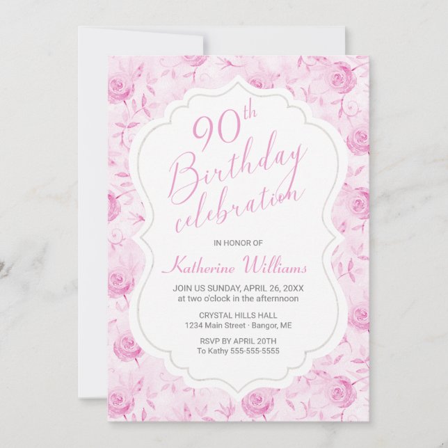 Invitation Anniversaire de la Rose rose florale de n'importe  (Devant)