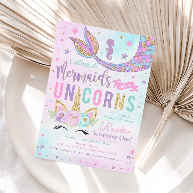 Invitation Anniversaire de la sirène de licorne magique (Créateur téléchargé)