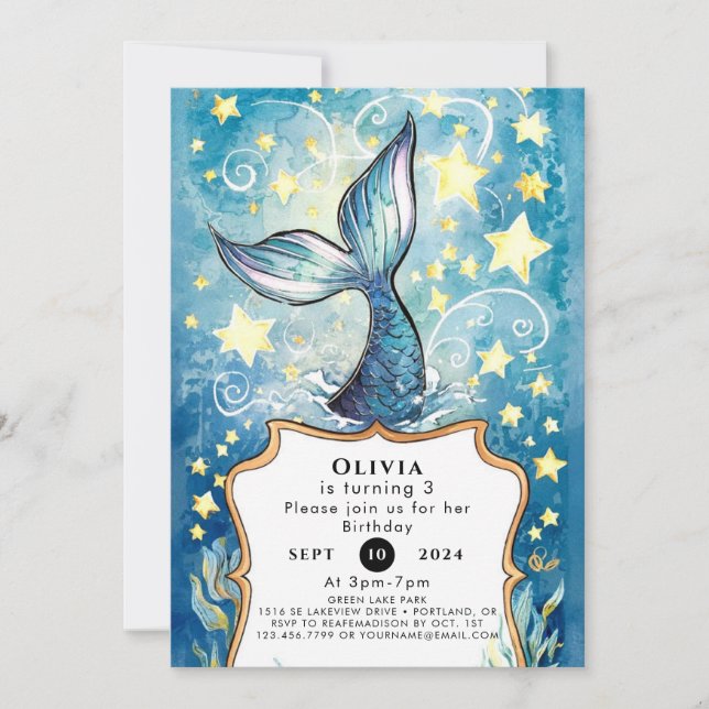 Invitation Anniversaire de la sirène de mer (Devant)