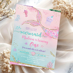 Invitation Anniversaire de la Sirène en Or Rose Sous La Mer