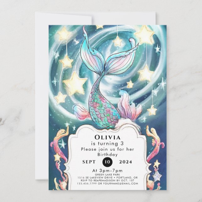 Invitation Anniversaire de la sirène enchantée pour enfants (Devant)