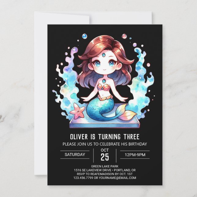 Invitation Anniversaire de la sirène marine personnalisée (Devant)