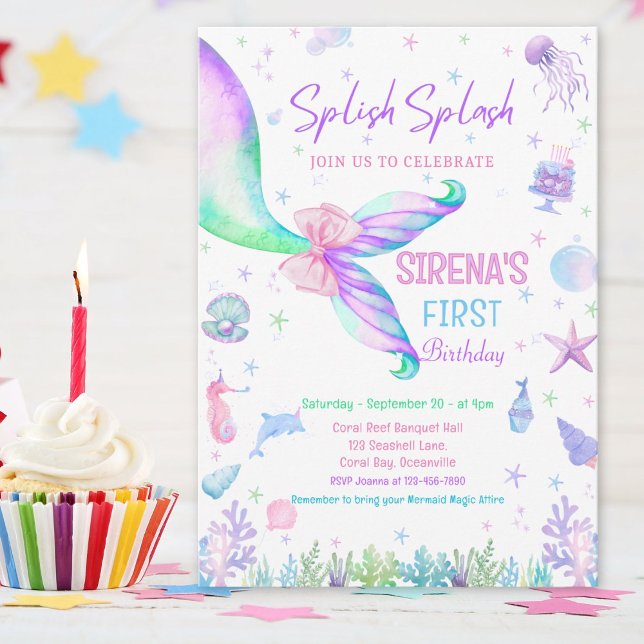 Invitation Anniversaire de la sirène rose violet (Créateur téléchargé)