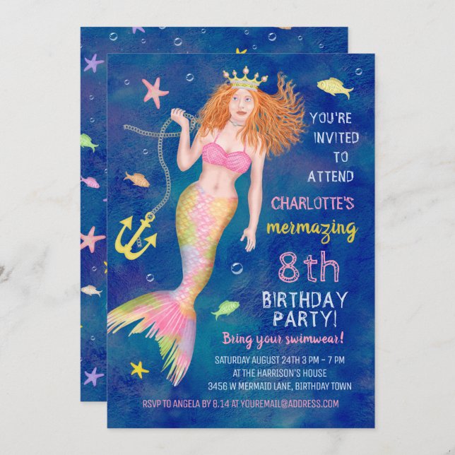 Invitation Anniversaire de la Sirène sous le Sea Redhead Pool (Devant / Derrière)