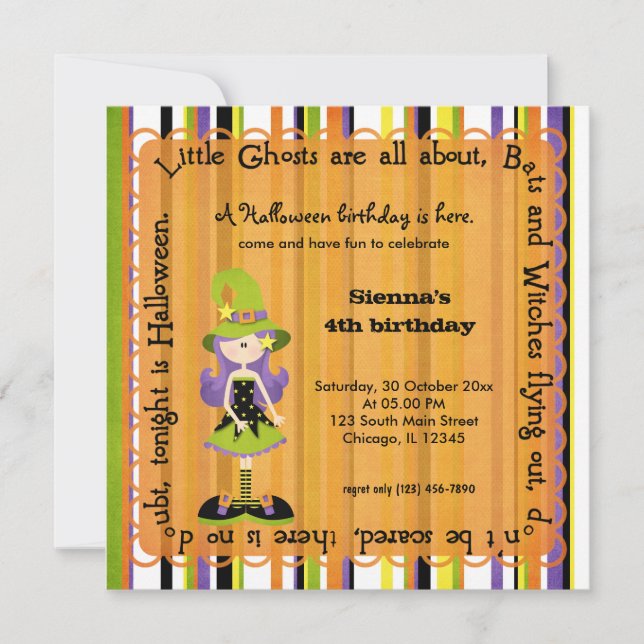 Invitation Anniversaire de la sorcière de Hocus Pocus (orange (Devant)