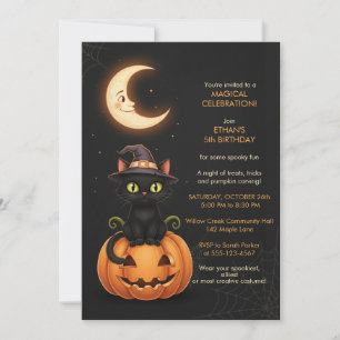 Invitation Anniversaire de la Sorcière Mignonne Chat et Citro